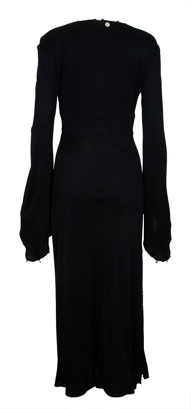 Versace Collection Black V-Neck Metal Bead Accent Long Sleeve Dress