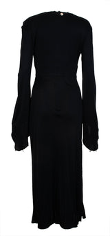 Versace Collection Black V-Neck Metal Bead Accent Long Sleeve Dress
