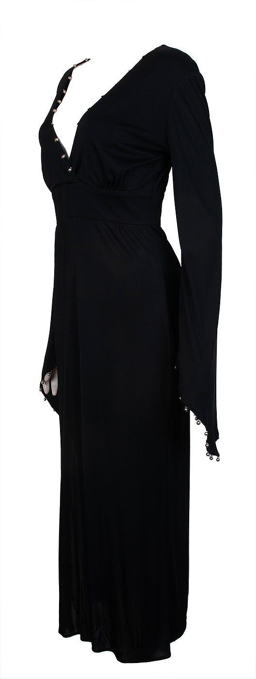 Versace Collection Black V-Neck Metal Bead Accent Long Sleeve Dress