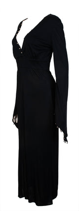Versace Collection Black V-Neck Metal Bead Accent Long Sleeve Dress