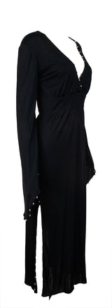 Versace Collection Black V-Neck Metal Bead Accent Long Sleeve Dress