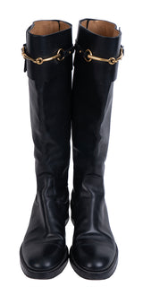 Gucci Horsebit Accent Black Leather Knee High Boots 39.5