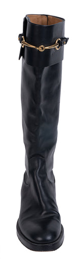 Gucci Horsebit Accent Black Leather Knee High Boots 39.5