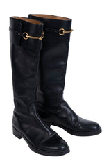 Gucci Horsebit Accent Black Leather Knee High Boots 39.5