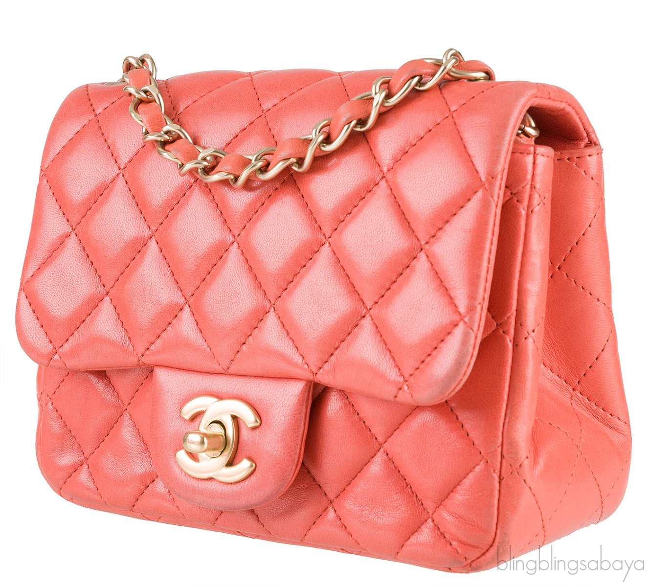 Coral Quilted Mini Flap Bag