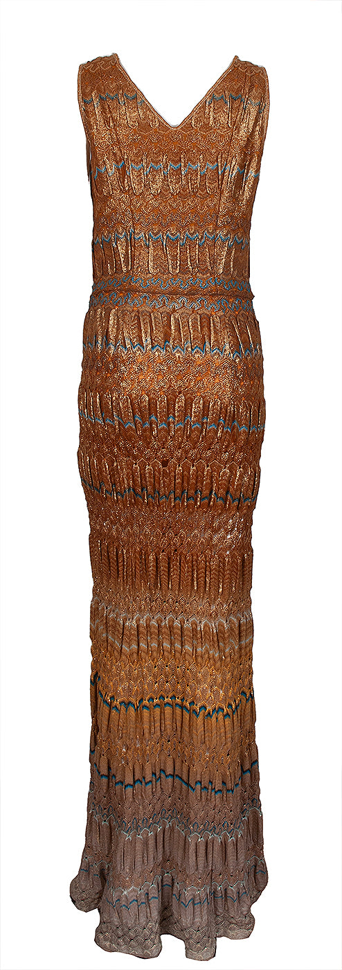 Missoni Metallic Gold Lurex Knit Ombre Maxi Dress