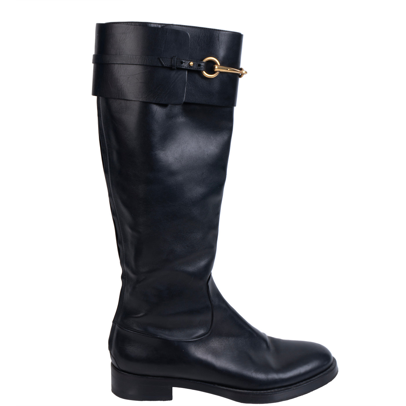 Gucci Horsebit Accent Black Leather Knee High Boots 39.5