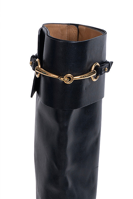 Gucci Horsebit Accent Black Leather Knee High Boots 39.5