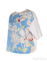 Light Blue Floral White Printed T-shirt
