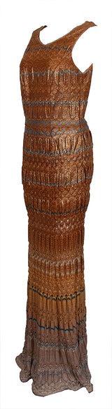 Missoni Metallic Gold Lurex Knit Ombre Maxi Dress