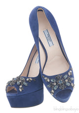 Prada Blue Crystal Peep Toe Pump 38