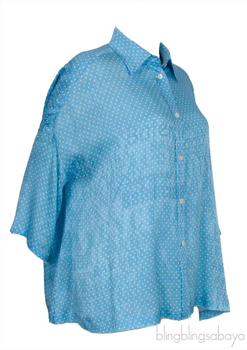 Light Blue Oversize Polka-dot Logo Print Shirt