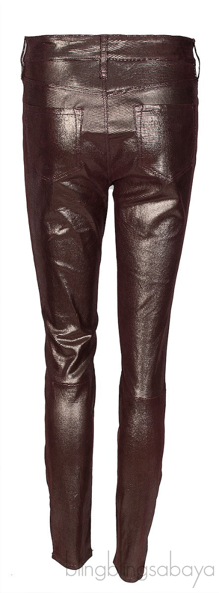 Snake Effect Foiled Leather Pants