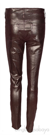 Snake Effect Foiled Leather Pants
