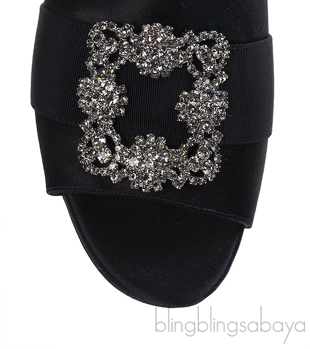 Manolo Blahnik Martamod Black Satin Mules