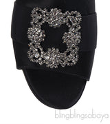 Manolo Blahnik Martamod Black Satin Mules