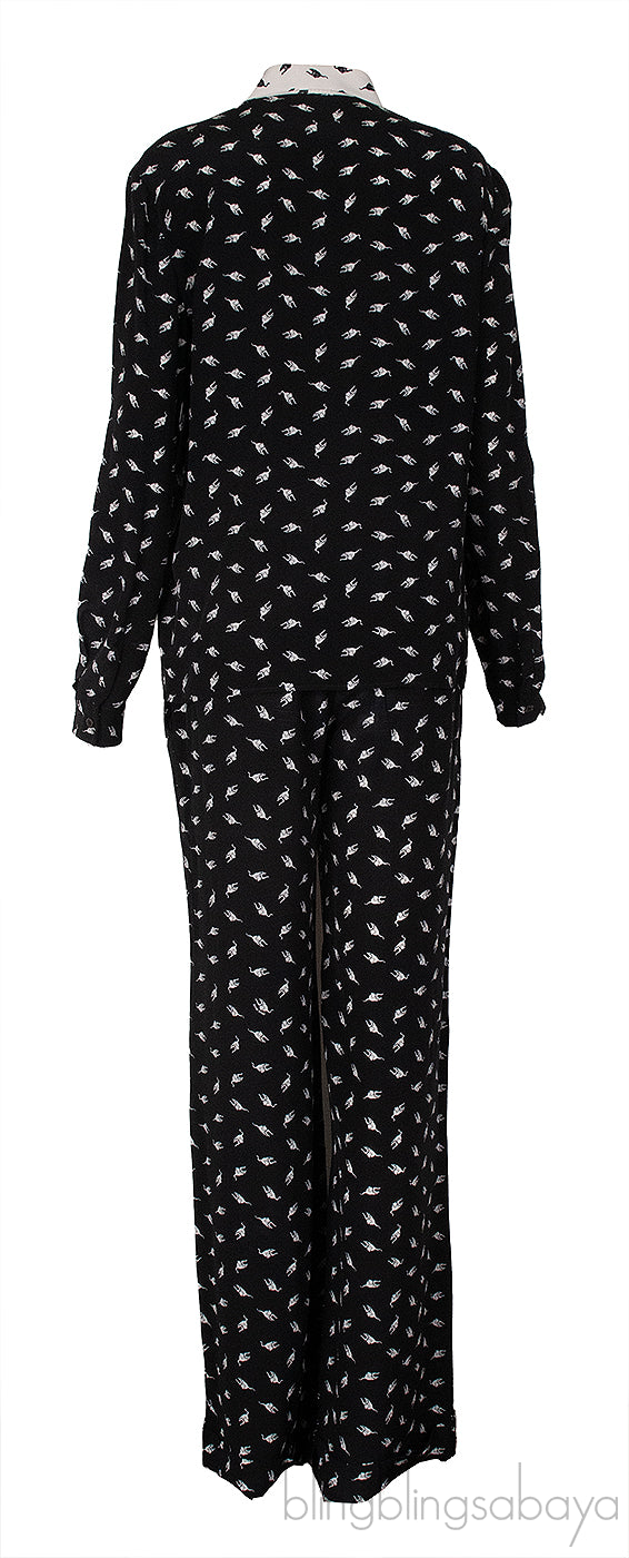 Miu Miu Black All Over Cat Print Top and Trouser