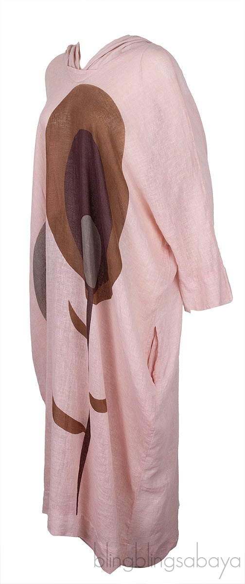 Hooded Printed Linen Kaftan