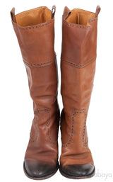Brown Brogue Perforated High Boots