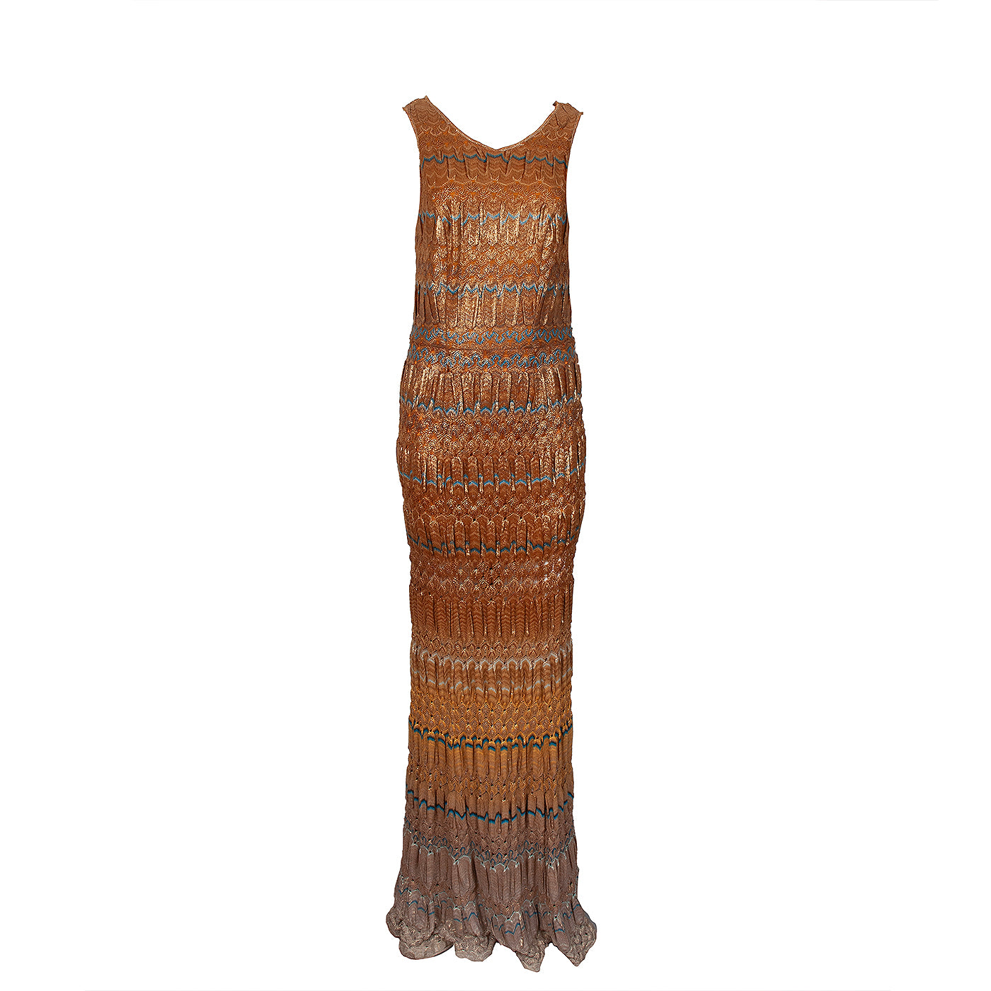 Missoni Metallic Gold Lurex Knit Ombre Maxi Dress