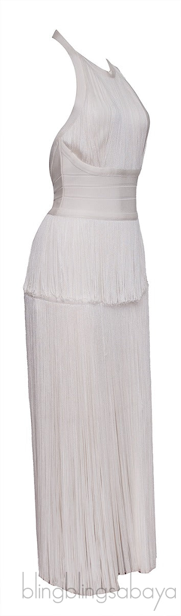 White Fringed Halter Neck Dress
