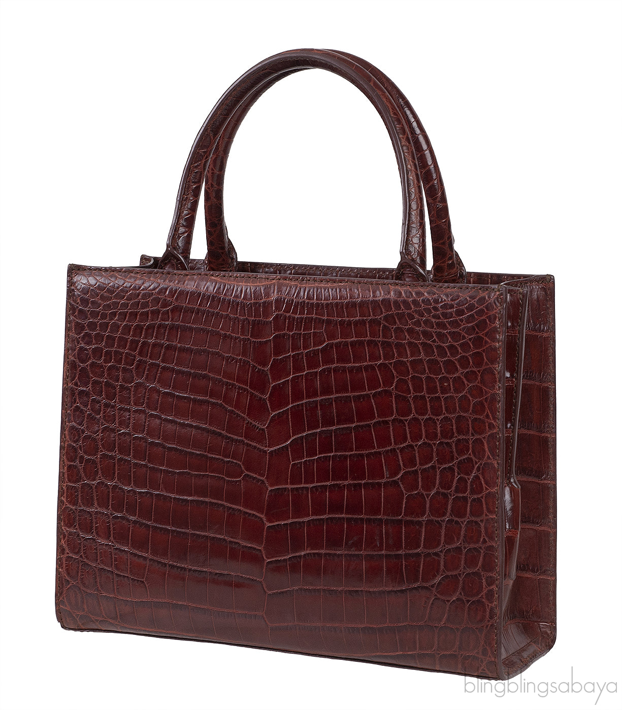 Burgundy Crocodile Top Handle Bag