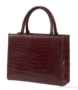 Burgundy Crocodile Top Handle Bag