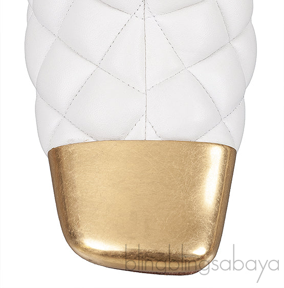 Bottega Veneta White Quilted Gold Square Toe Mule