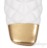 Bottega Veneta White Quilted Gold Square Toe Mule