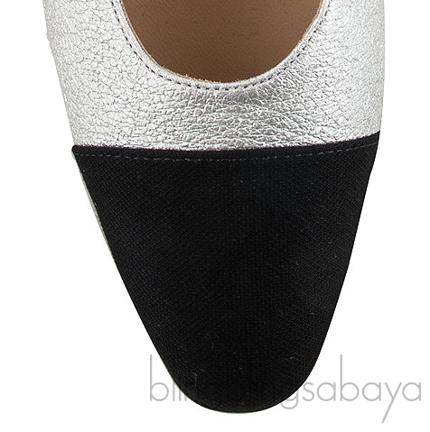 Silver Metallic Cap Toe Slingback