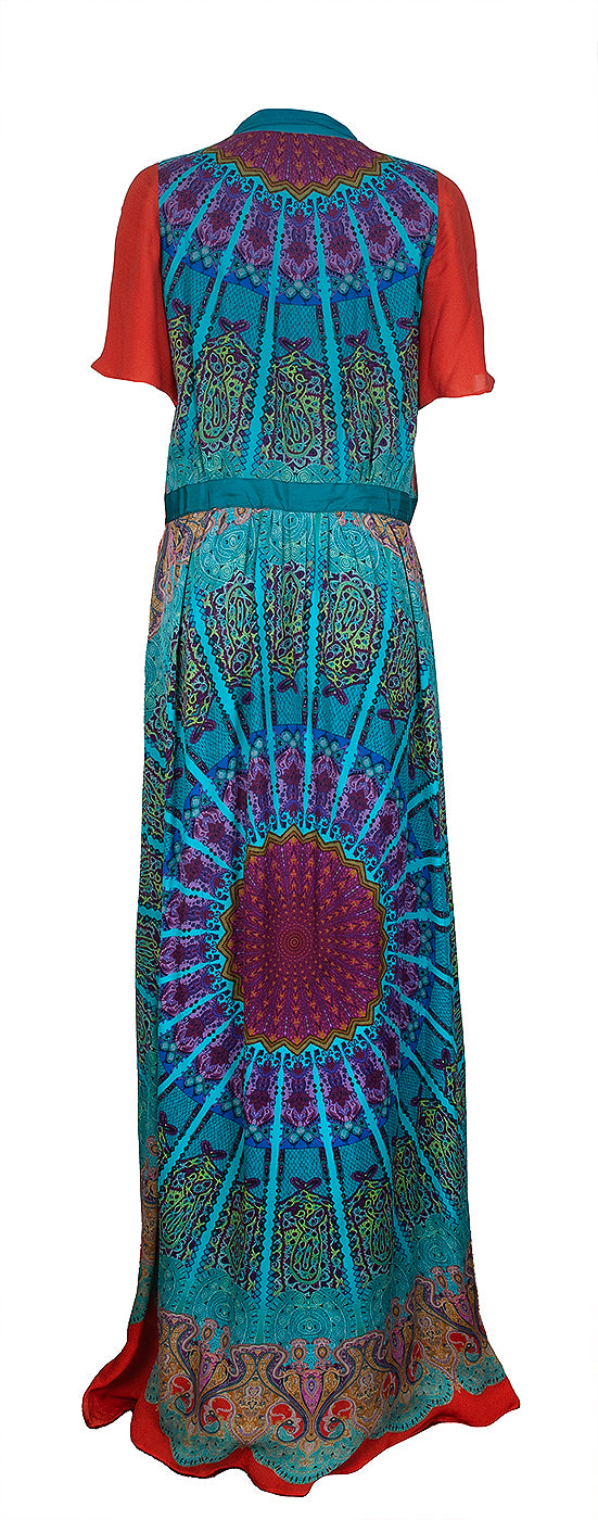 Etro Teal Blue Paisley Print Multicolor Maxi Dress