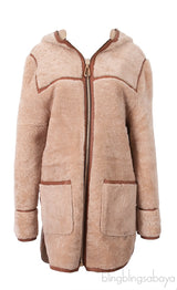 Camel Reversible Leather Hooded Jacket