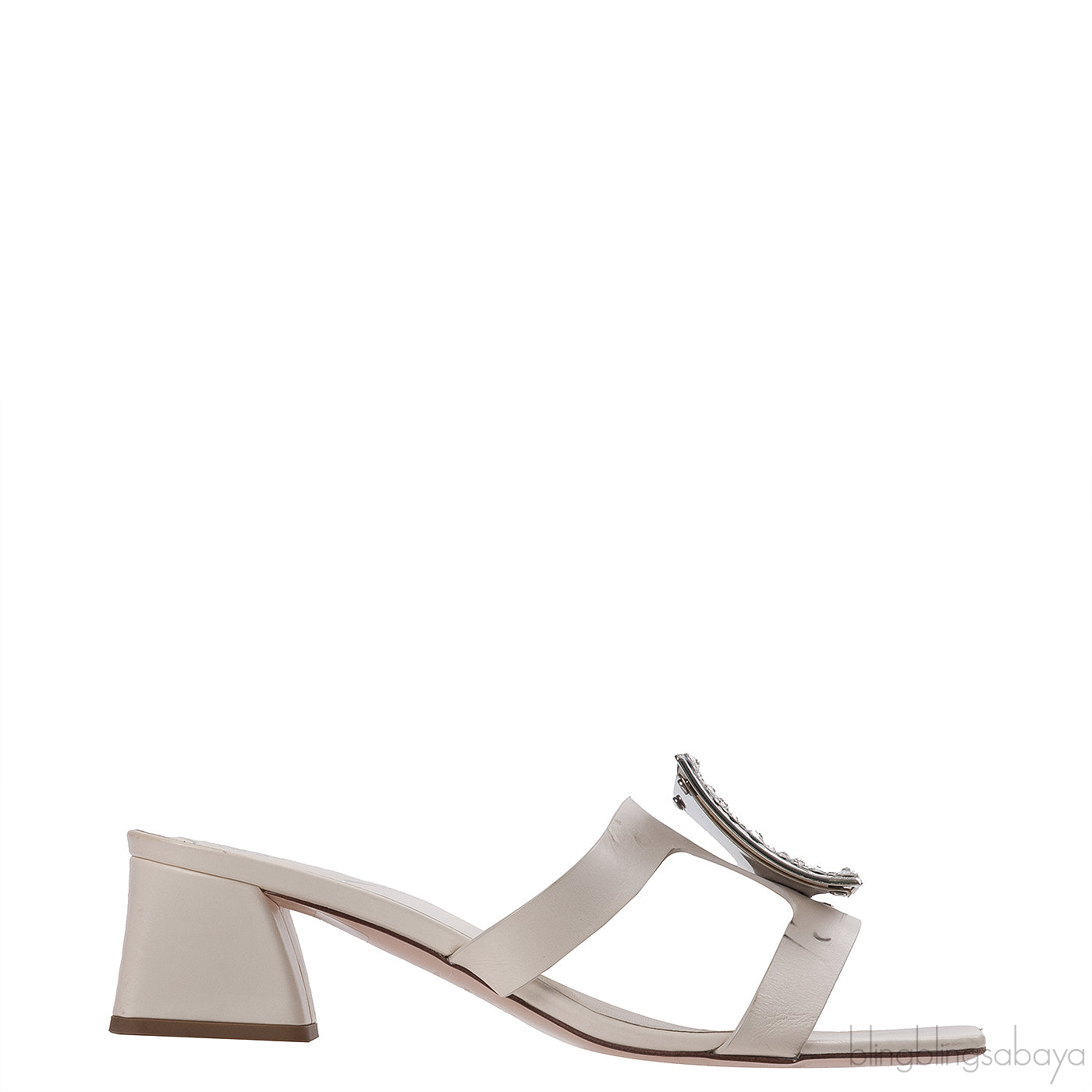 Roger Vivier Off-white Crystal Square Toe Mules