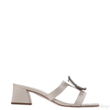 Roger Vivier Off-white Crystal Square Toe Mules