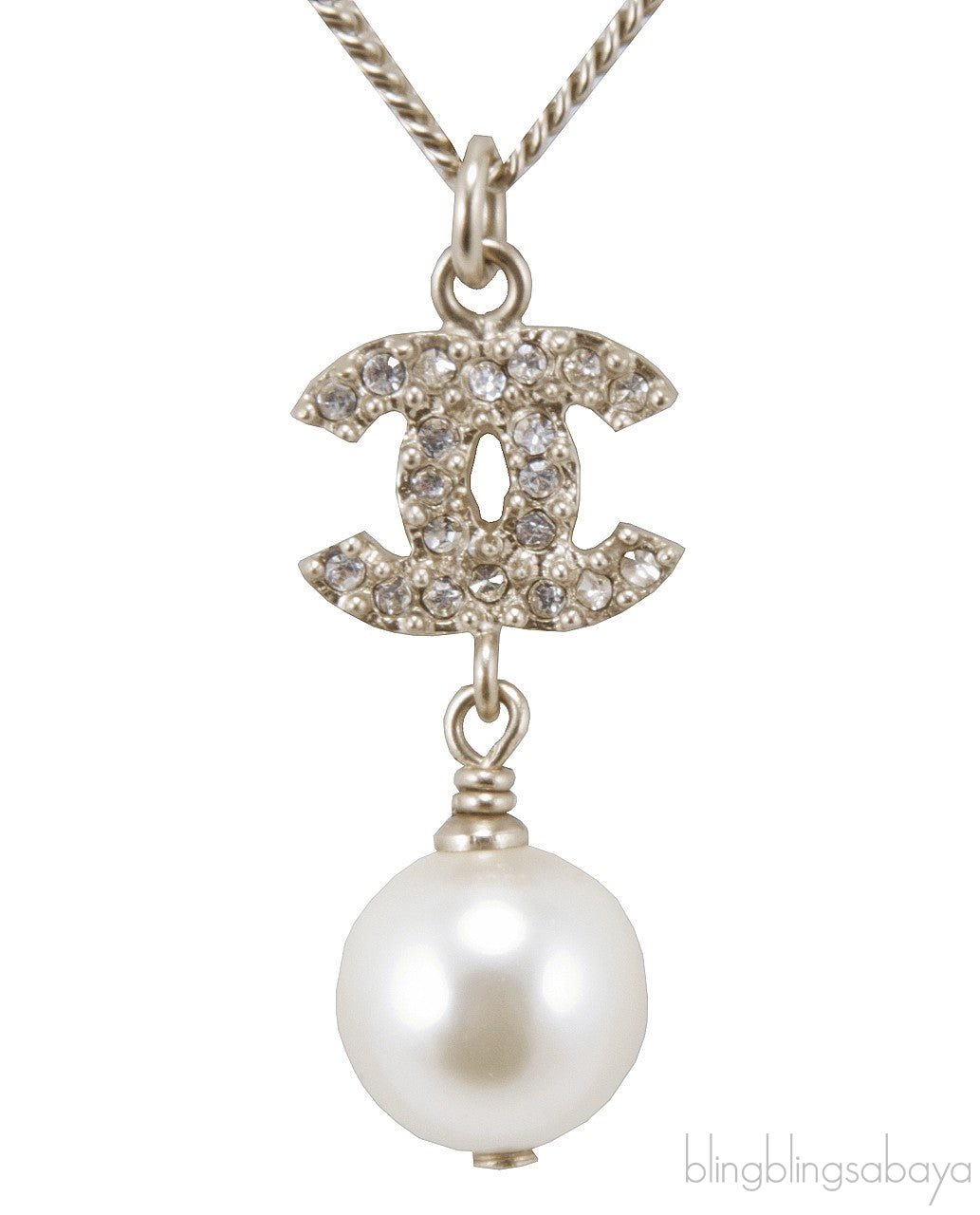 CC Crystal Logo & Pearl Necklace