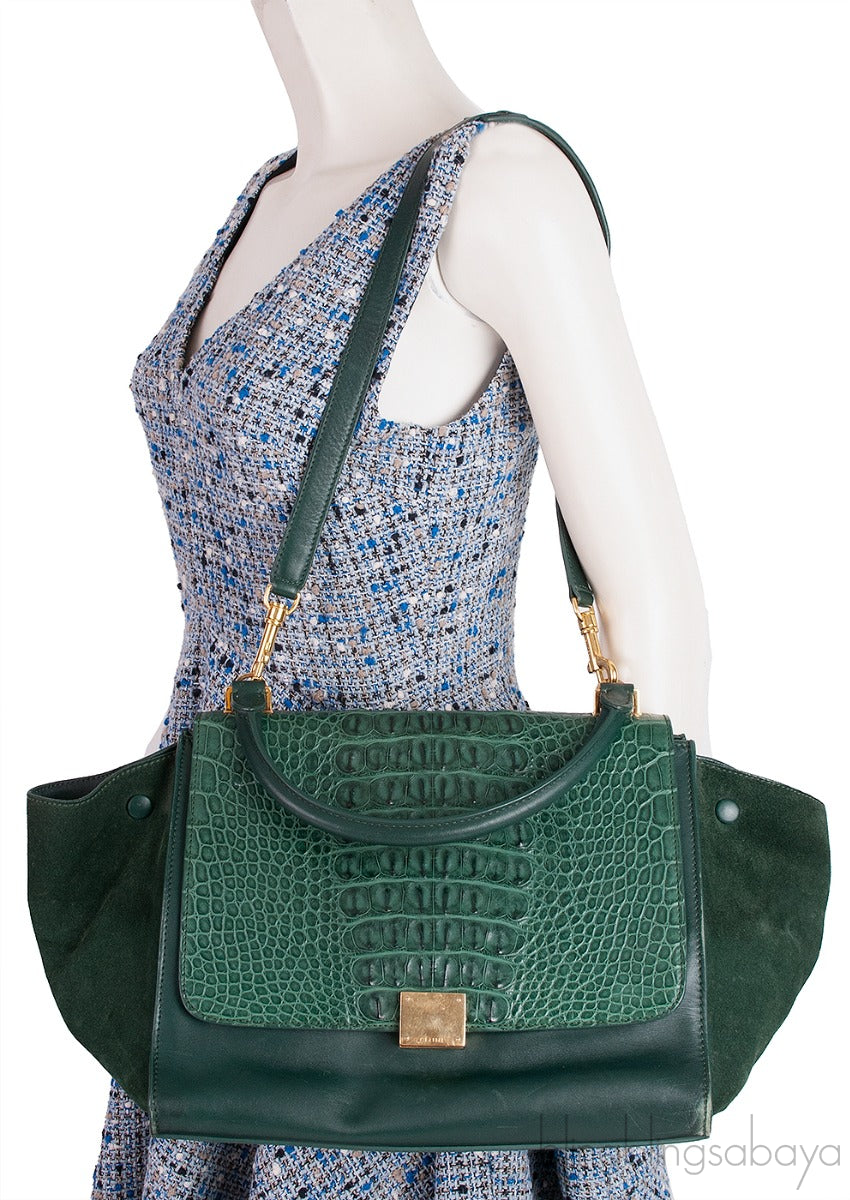 Trapeze Emerald Green Croc Embossed Shoulder Bag