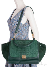 Trapeze Emerald Green Croc Embossed Shoulder Bag