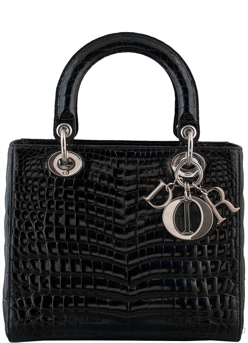 Lady Dior Black Crocodile Medium