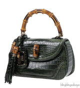 Gucci Forest Green Medium Crocodile Bamboo Top Handle Bag
