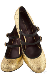Gold Perforated Black Trim Heels