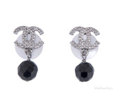 Silver CC Black Crystal Drop Earrings