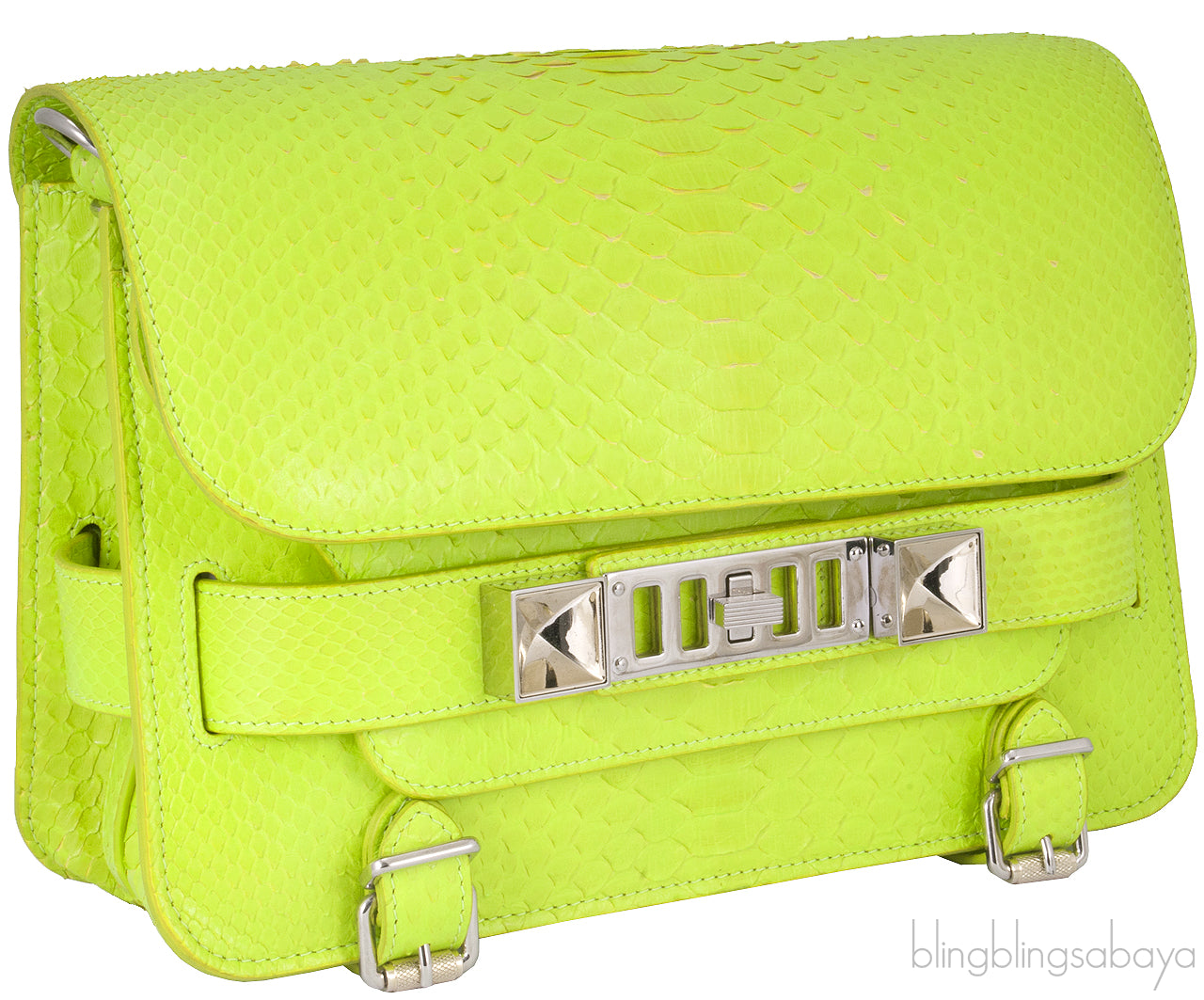 Neon Green Python PS11 Shoulder Bag
