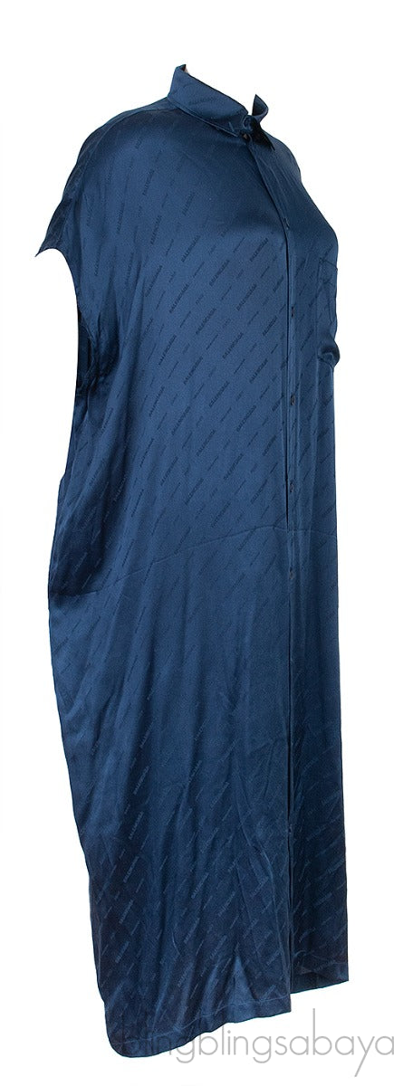 Oversized Blue Logo Print Shirt Dress