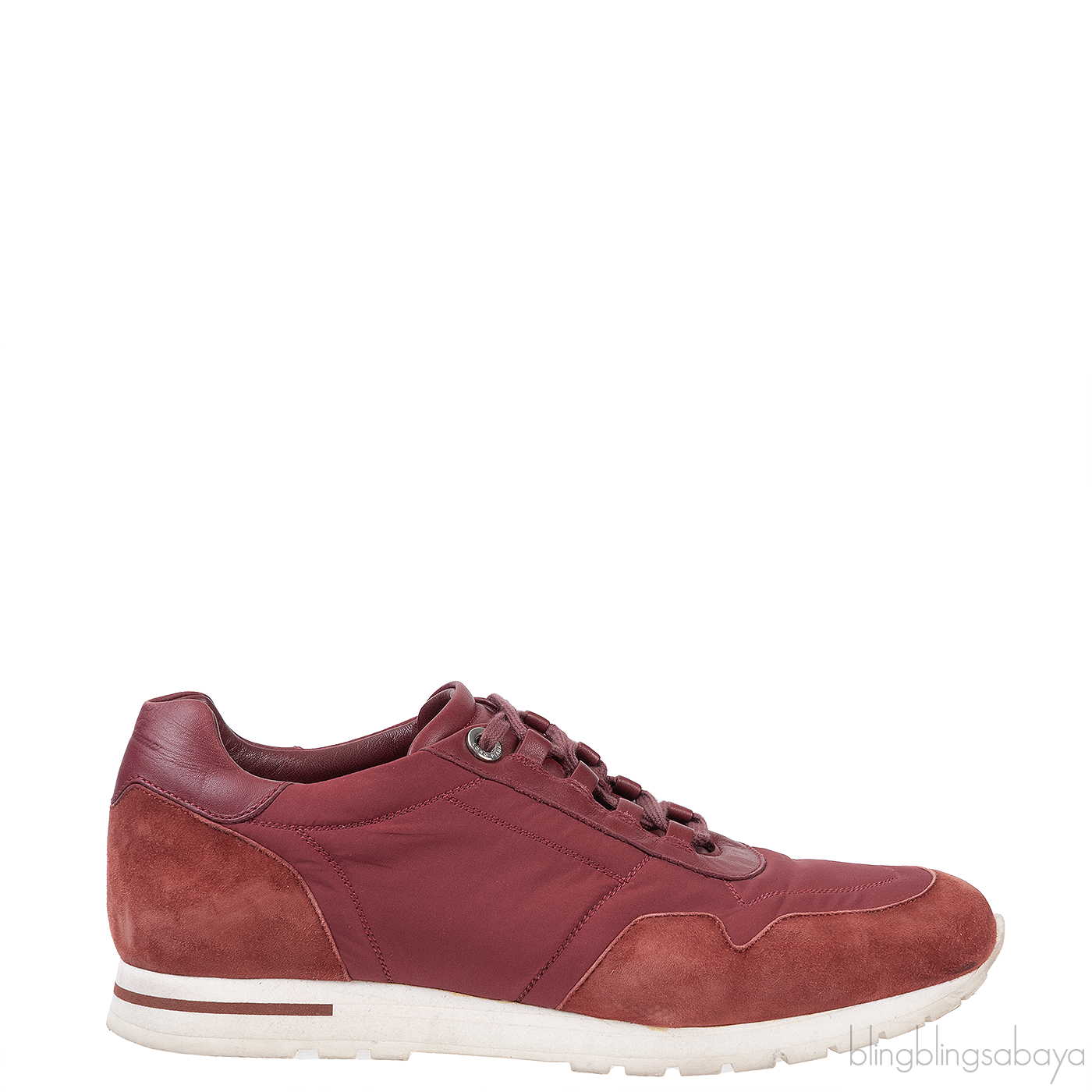 Loro Piana Maroon Nylon and Brown Suede Sneakers