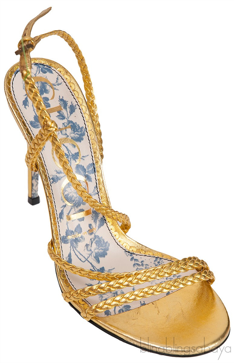 Metallic Gold Braided Strappy Sandals