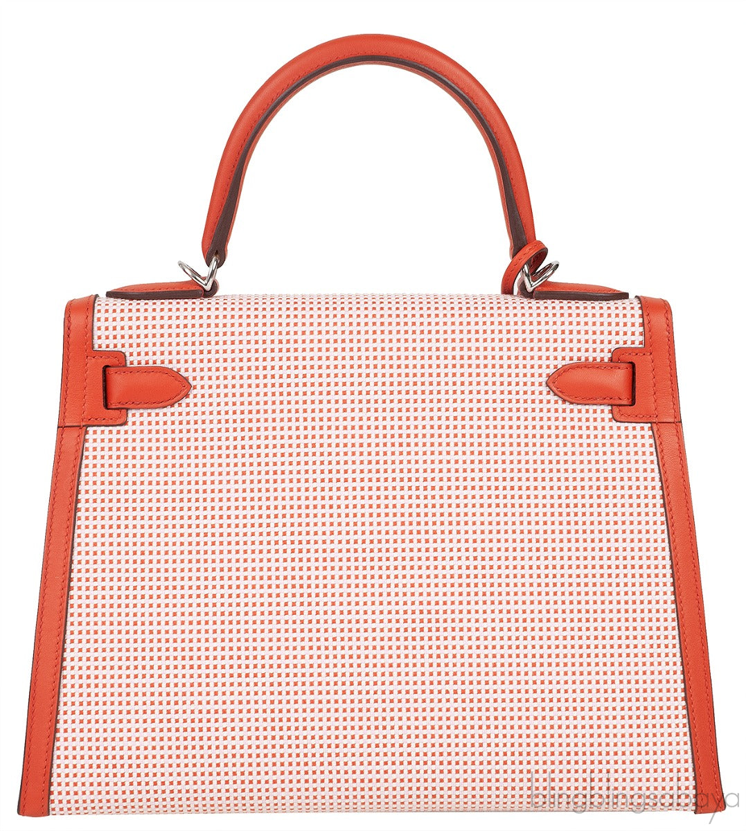 Kelly 28 Sellier Toile Quadrille Veau Swift Terre Battue-Mauve Sylvester-Blanc