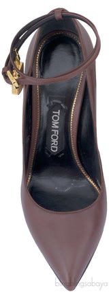 Brown Padlock Ankle Strap Pump