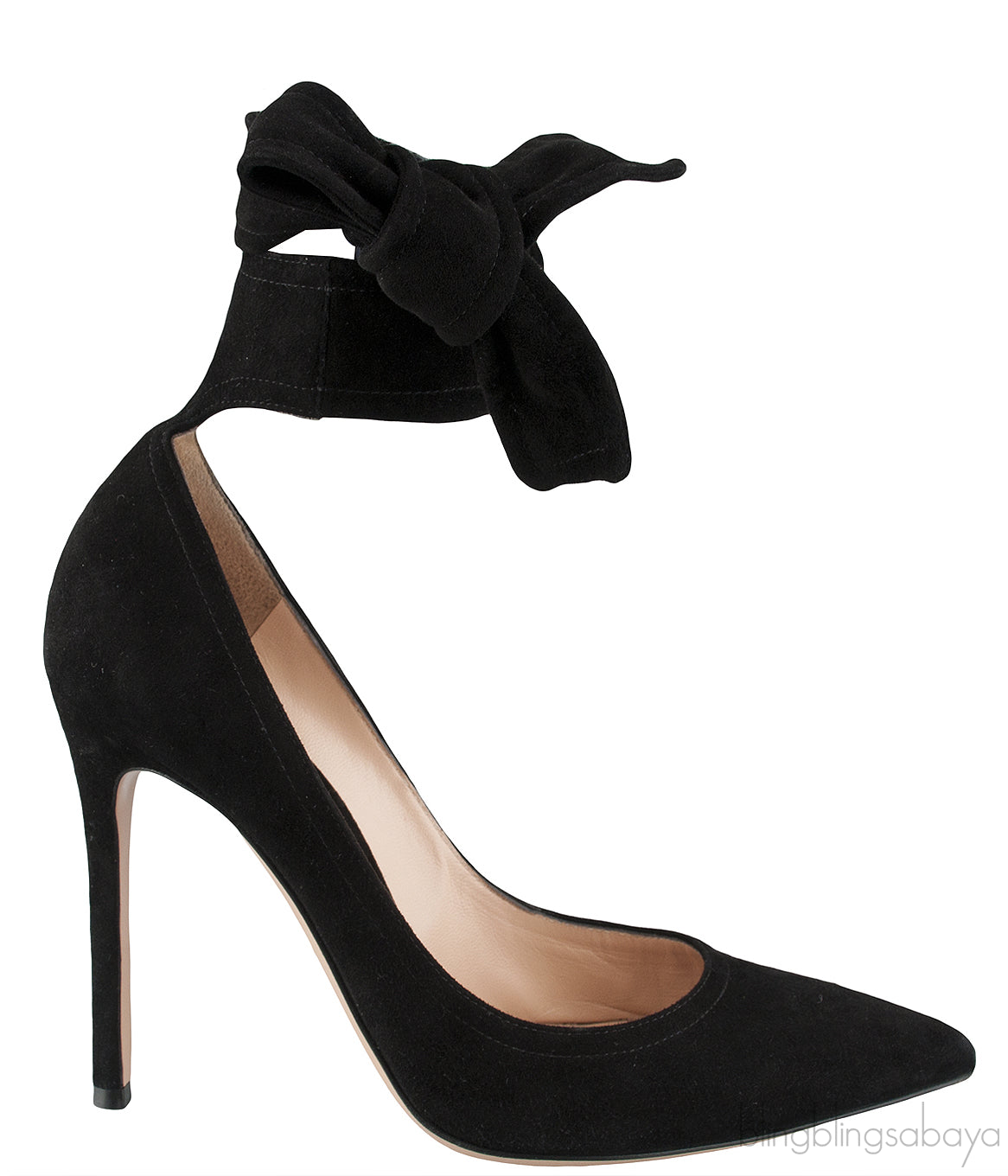 Black Suede Ankle Tie Heels
