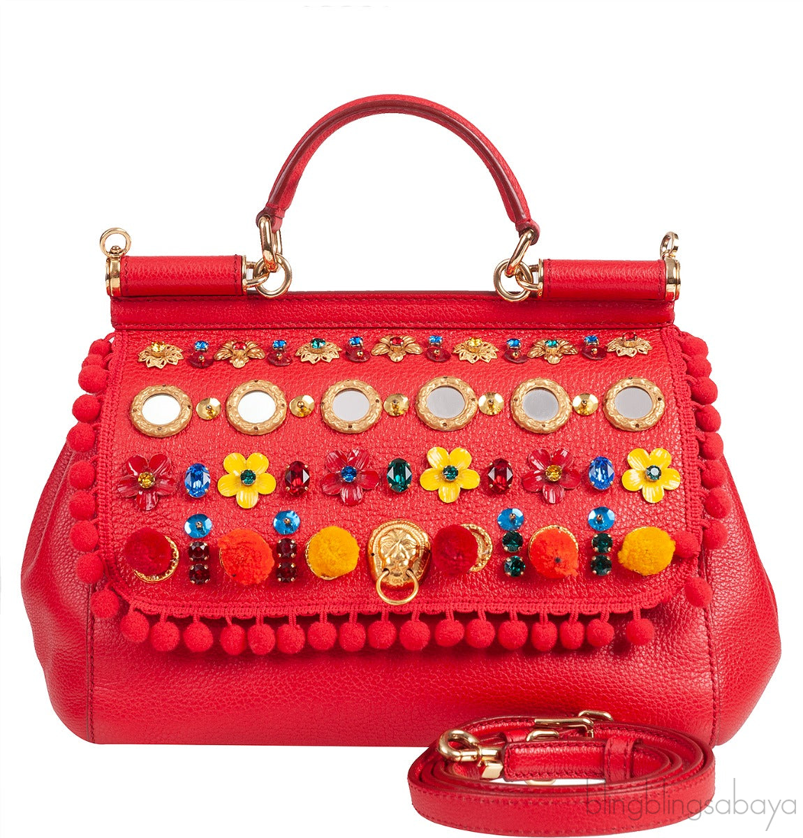 Red Miss Sicily Crystal & Flower Embellished Bag