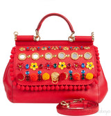 Red Miss Sicily Crystal & Flower Embellished Bag